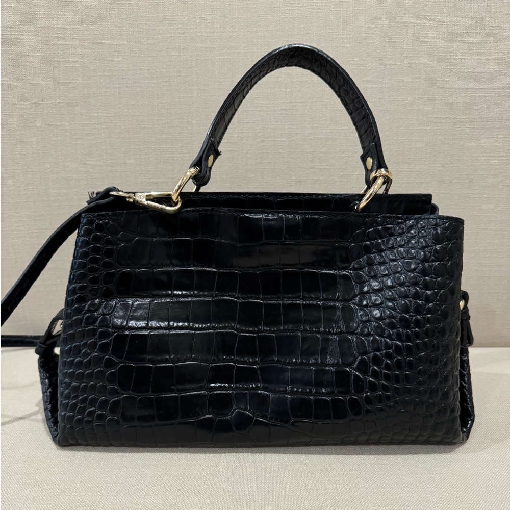 Elegant Black Crocodile-Embossed Handbag